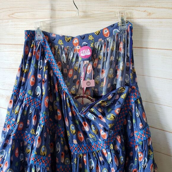 CeliaB Manatier Ruffled Tiered Embroidered Full Mini Skirt Large Multi Color - Picture 10 of 16